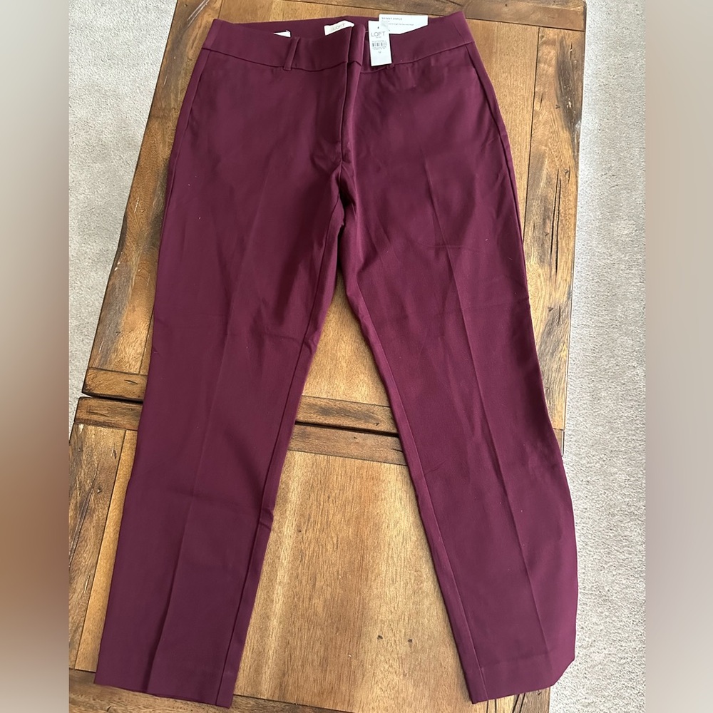 BNWT loft skinny ankle pants burgundy size 12